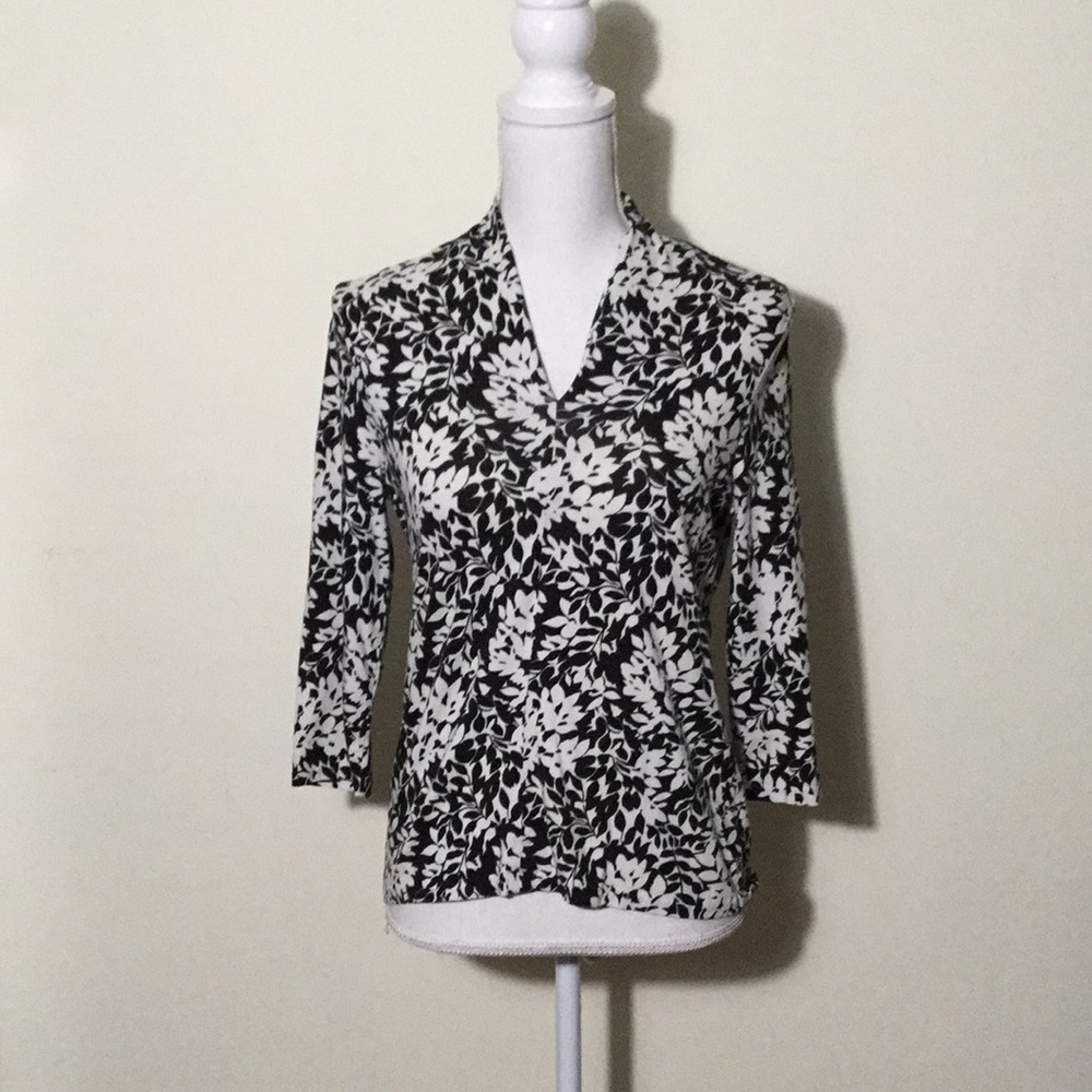 Talbots Black And White Long Sleeved Top